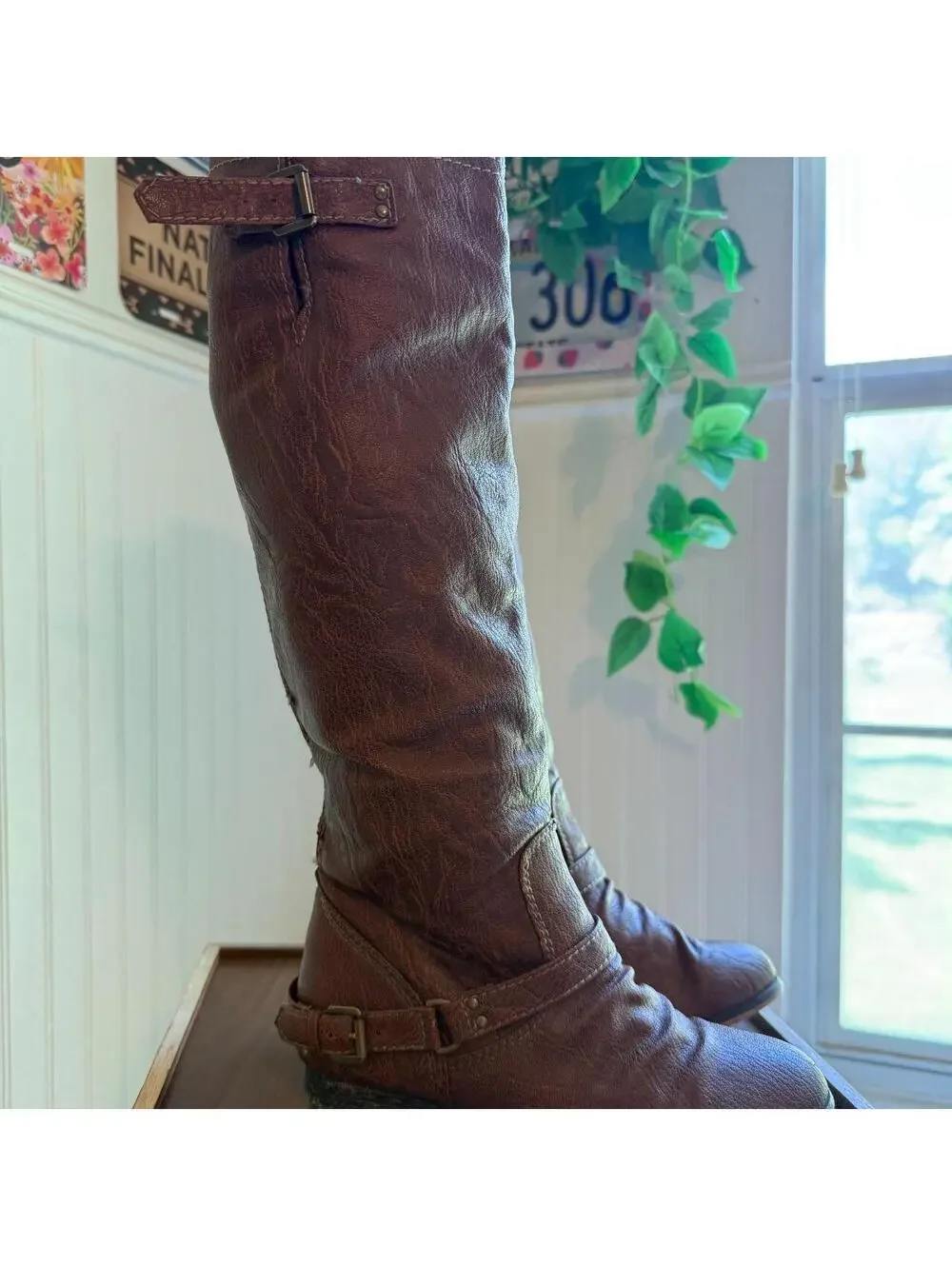 Breckelle’s Outlaw-81 Brown Red Zip Knee High Riding Boots